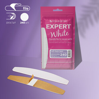 Witte wegwerpvijlen voor halvemaanvormige nagelvijl (zachte basis) Staleks Pro Expert 40, korrelgrootte 240 (30 stuks)
