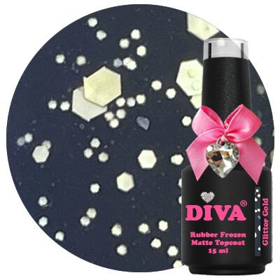 Diva Rubber Frozen Matte Topcoat - Glitter Gold 15ml