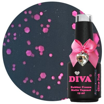 Diva Rubber Frozen Matte Topcoat - Glitter Pink 15ml