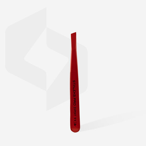 Wenkbrauwpincet Staleks Pro Expert 11 Type 3r (breed schuin), rood