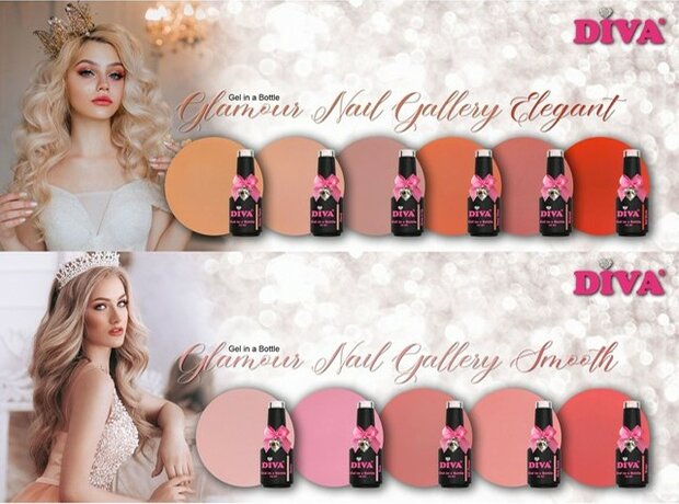 DIVA Gel in a Bottle Glamour Nail Gallery Elegant&Smooth Collection - 11x 15 ml met gratis Fineliner