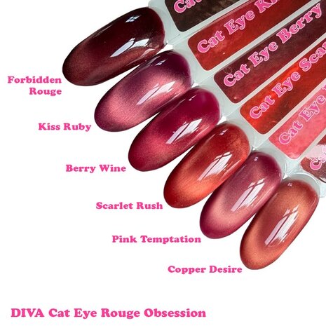 DIVA Gellak Cat Eye Rouge Obsession Collection 6x 10 ml met gratis Bear magneet & Colorpop Stickers #